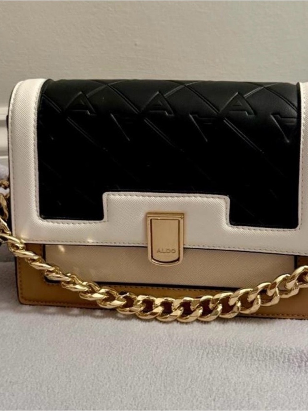 ALDO Black, White & Tan Colorblock Chain Crossbody Bag
